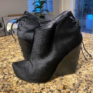 Jenni Kayne Genuine Fur Wedge Bootie Heel 38 7.5